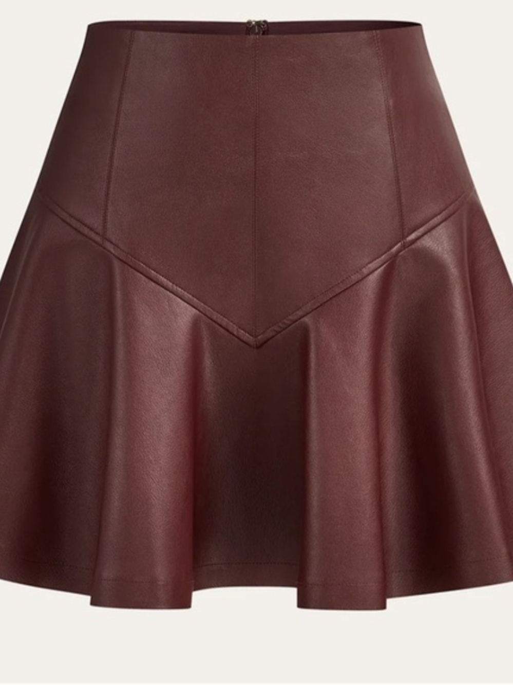 Commense Wine Faux Leather Skater Skirt